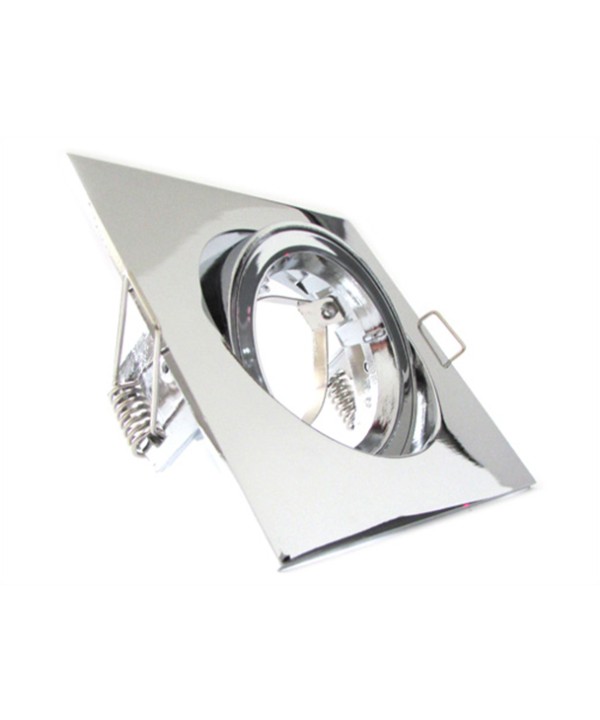 Porta Faretto Led GU10 MR16 Orientabile Quadrato Con Ghiera Cromato