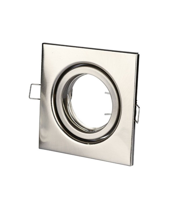 Porta Faretto Led GU10 MR16 Quadrato Con Molla Colore Nichel Satinato Orientabile Spotlight Fitting SKU-3473