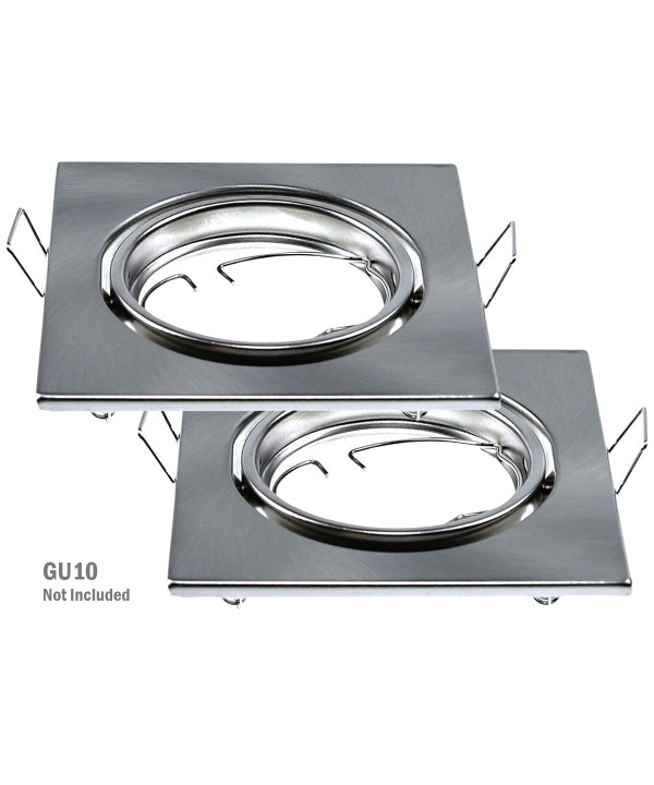 2 PZ Porta Faretti Led GU10 MR16 Quadrato Orientabile Con Molla Colore Nichel Satinato SKU-8942