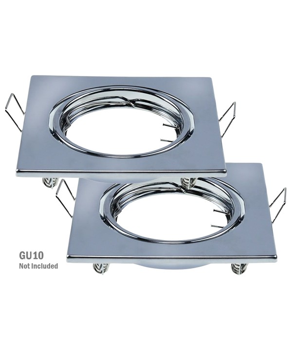 2 PZ Porta Faretti Led GU10 MR16 Quadrato Orientabile Con Molla Colore Cromato SKU-8943