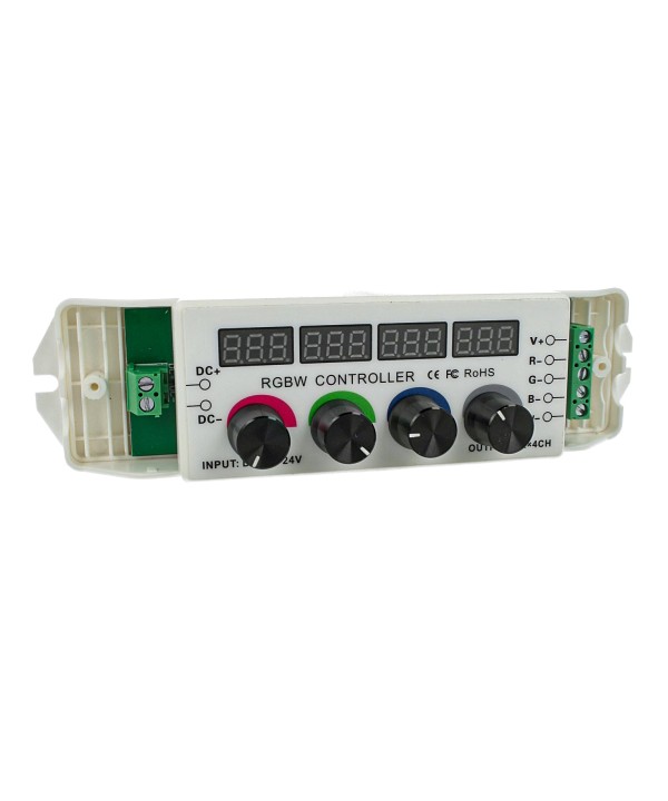 Centralina RGBW Led Dimmer PWM Controller Modulo Manuale Con Manopole e Display 4 Canali 12V 24V 5AX4