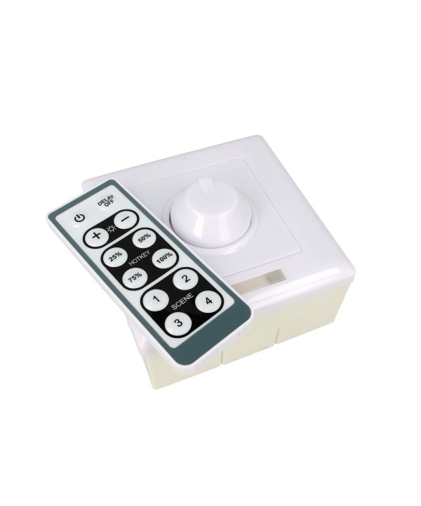 Varialuce Led Triac Dimmer SCR 220V 200W Con Rotella e Telecomando Infrarossi Scatola 86X86 Inclusa