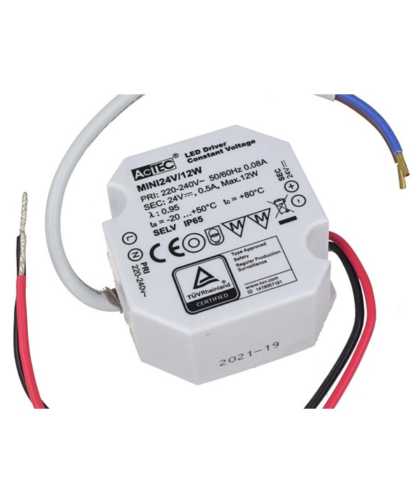 Mini Alimentatore Trasformatore Impermeabile IP67 24V 12W 0,5A Per Striscia Led 49X47X24mm
