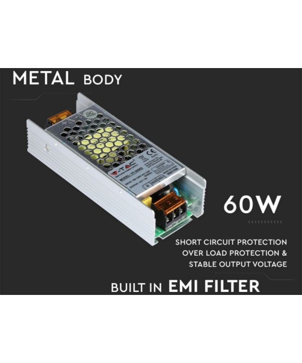 Alimentatore in Metallo Trasformatore 60W 12V 5A IP20 SKU-3246
