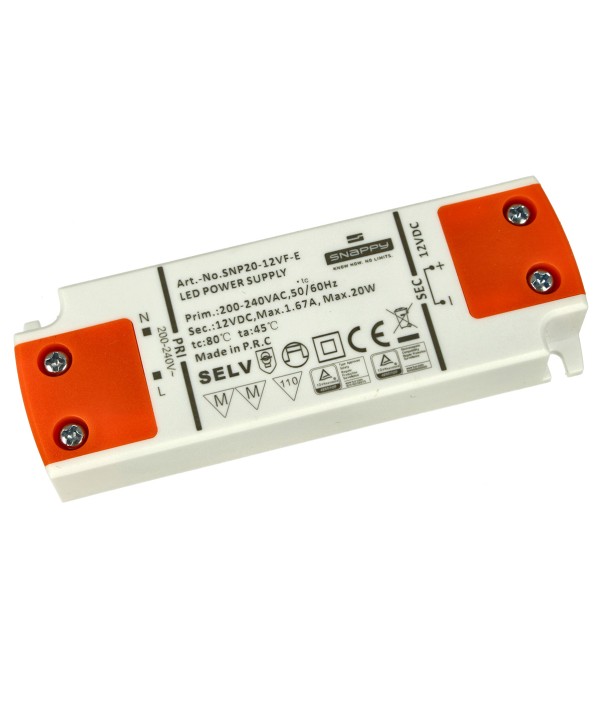 Alimentatore Trasformatore Slim 12V 20W 1,67A 16mm SNAPPY SNP20-12VF-E
