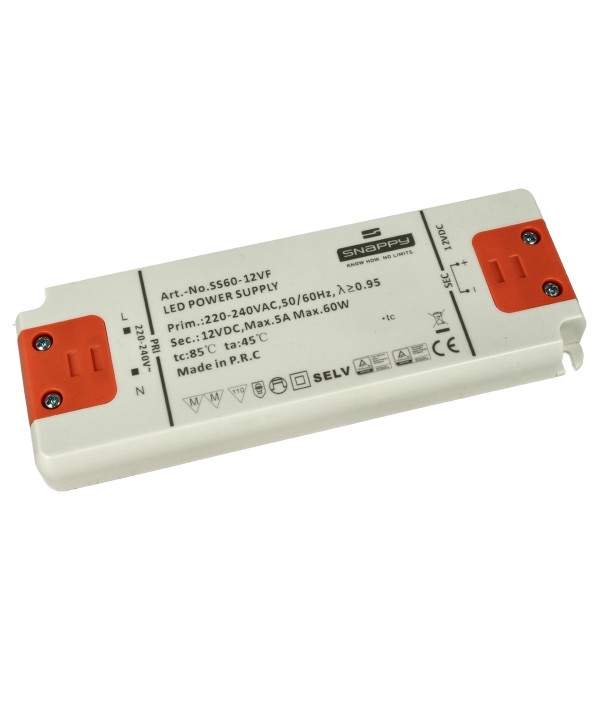Alimentatore Trasformatore Slim 12V 60W 5A 18mm SNAPPY SS60-12VF