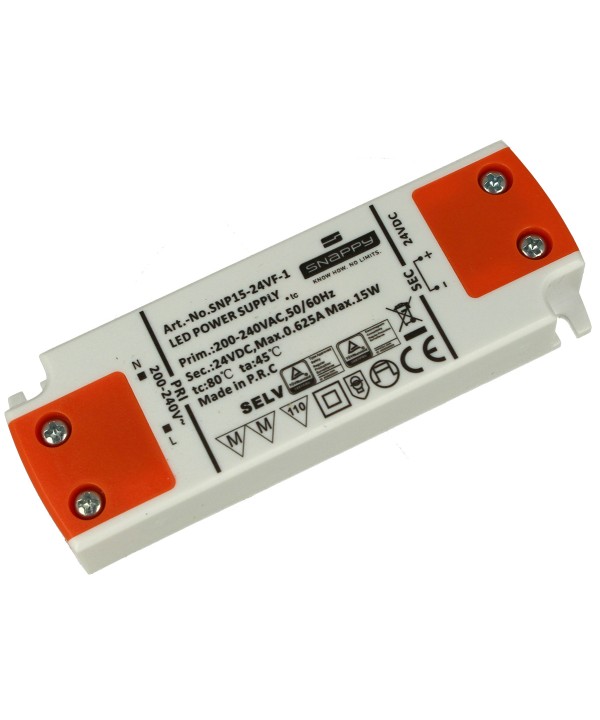Alimentatore Trasformatore Slim 24V 15W 0,625A 16mm SNAPPY SNP15-24VF-1