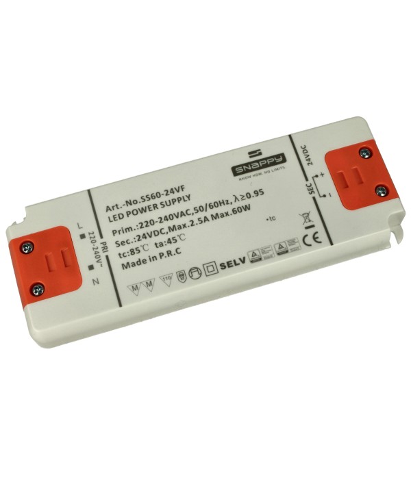 Alimentatore Trasformatore Slim 24V 60W 2,5A 18mm SNAPPY SS60-24VF