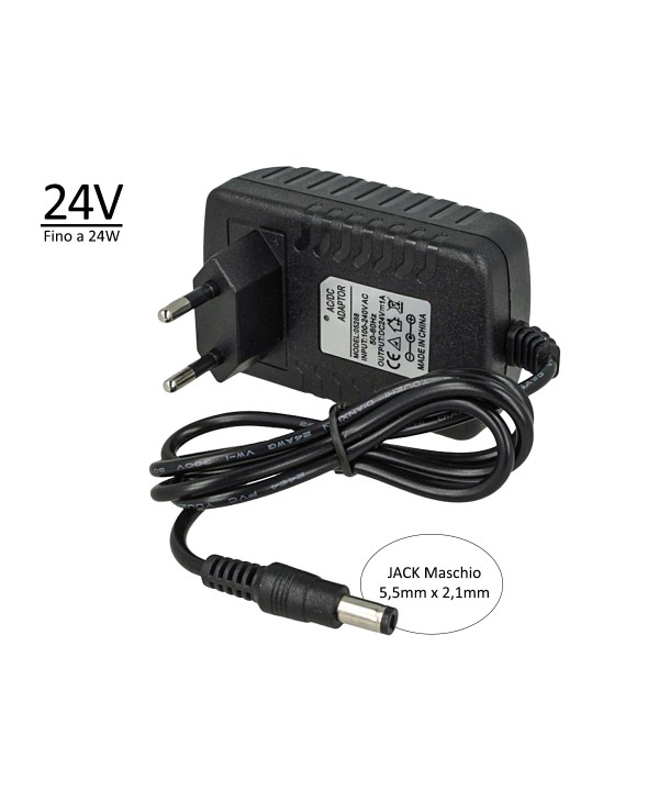 24V Trasformatore Alimentatore 24W 1A Con Spina da Presa Casa Da 220V a DC 24V Colore Nero