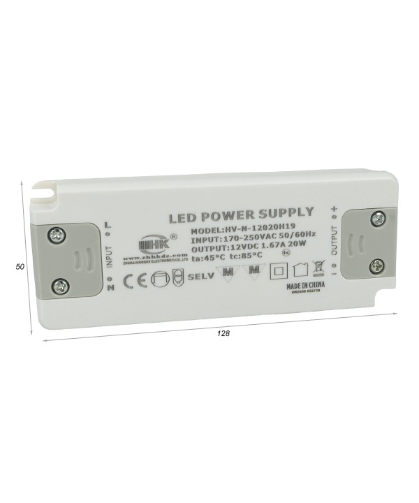 Alimentatore Trasformatore CV 20W 12V 1,67A Super Slim Solo 16mm Spessore
