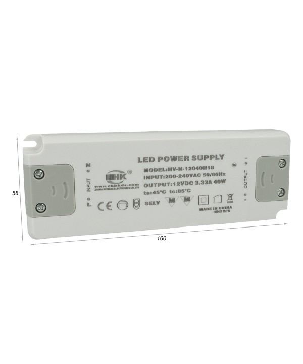 Alimentatore Trasformatore CV 40W 12V 3,33A Super Slim Solo 19mm Spessore