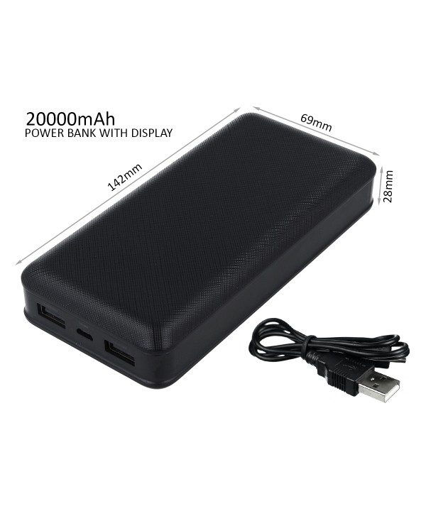 Portable Power Bank 20000mAh Colore Nero Batteria Litio Esterna Portatile Con 2 USB 5V 2,1A SKU-8190