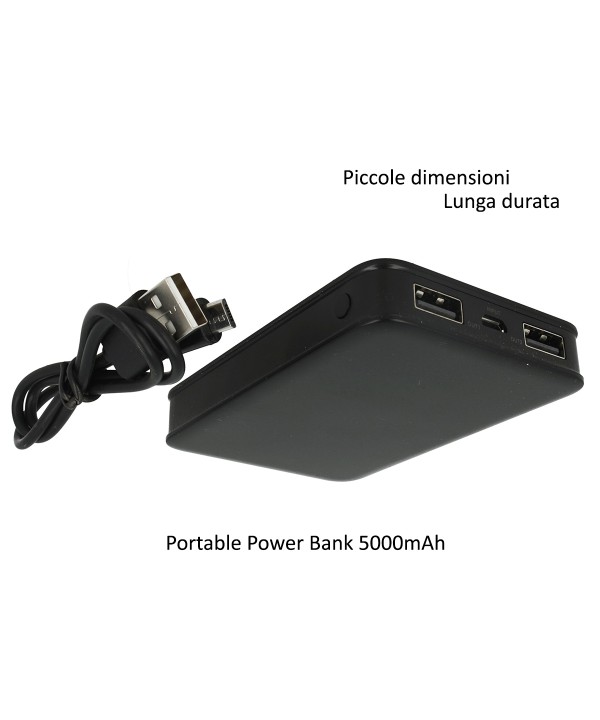 Portable Power Bank 5000mAh Colore Nero Batteria Litio Esterna Portatile Con 2 USB 5V 2,1A SKU-8193
