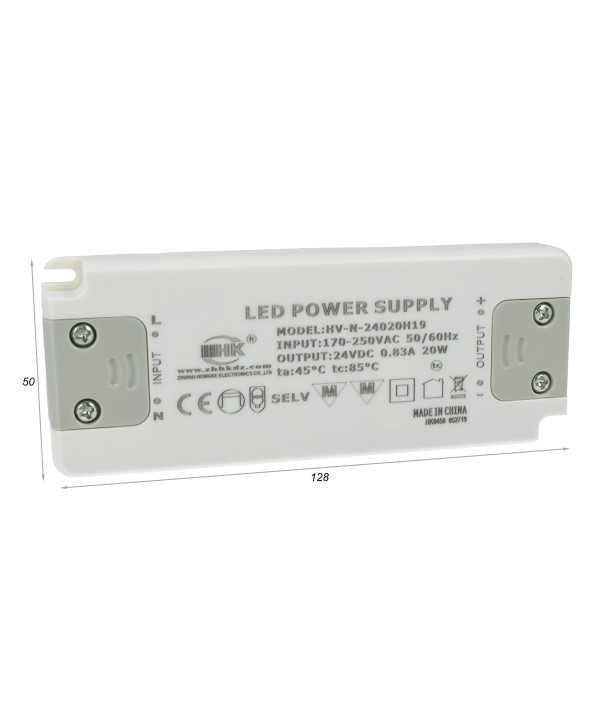 Alimentatore Trasformatore CV 20W 24V 0,83A Super Slim Solo 16mm Spessore