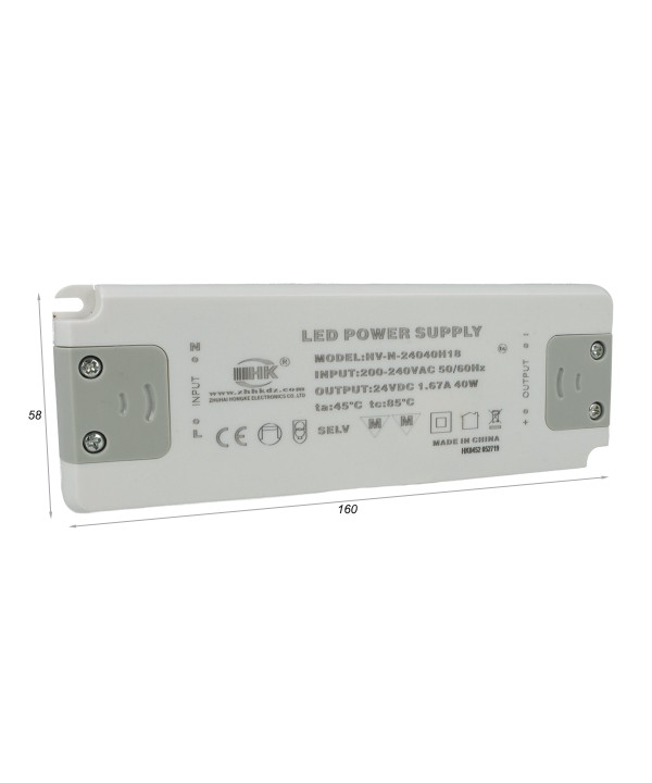 Alimentatore Trasformatore CV 40W 24V 1,67A Super Slim Solo 19mm Spessore