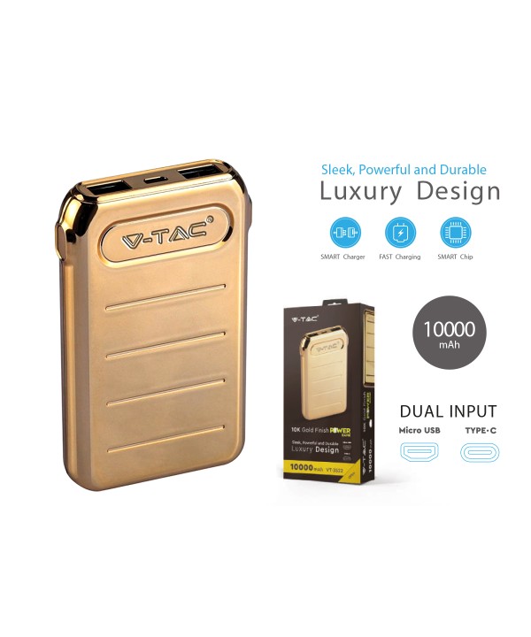 Portable Power Bank Gold 10000 Mah Dual USB Output e Input Micro USB e Tipo C SKU-8907