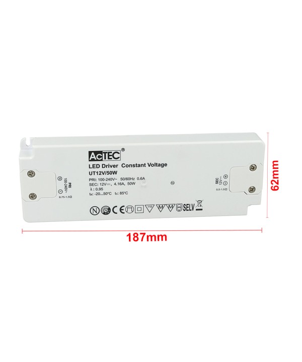 Alimentatore Trasformatore CV Slim 12V 50W 4,16A Voltaggio Costante 187x62x22mm