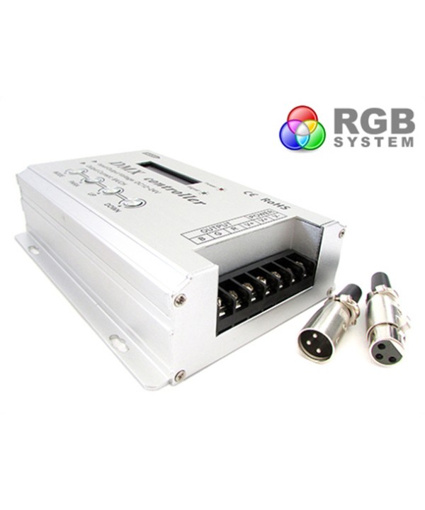 Centralina DMX-512 Decoder 4 Canali  + Controller RGB Per Luci Led 32A 12V 24V Con Display LCD