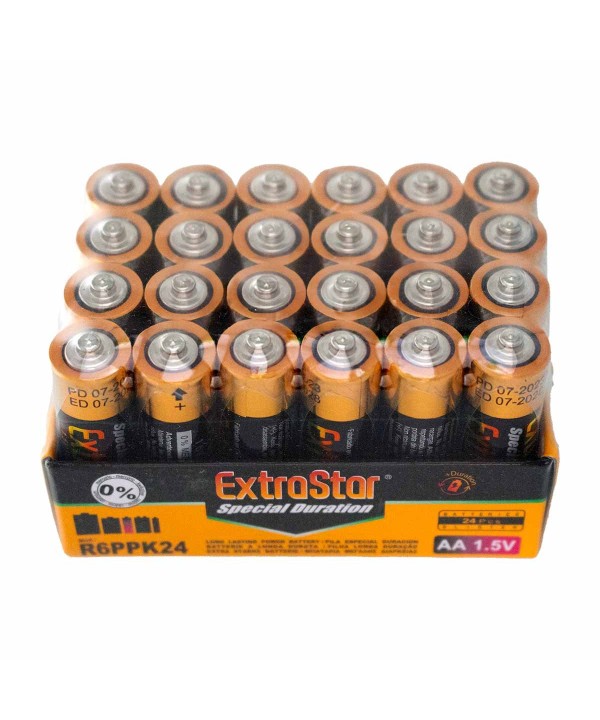 Pila Batteria R6 AA Stilo 1,5V 860mAh MN1500 Alcalina Extrastar Confezione da 24 Pezzi