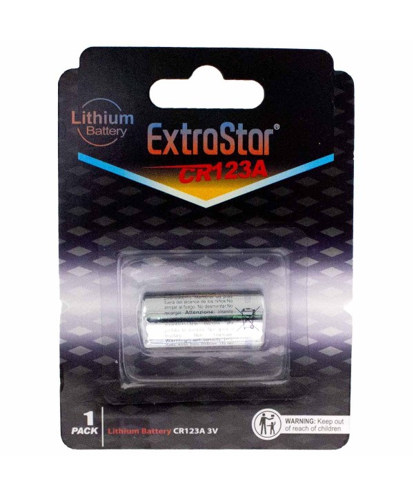 Pila Batteria CR123A 3V 1500mAh Litio Extrastar Confezione da 1 Pezzo