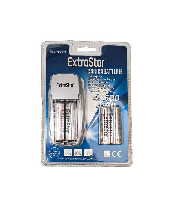 Kit Caricabatterie Caricatore Con 4 Pile Stilo AA Ricaricabile Ni-Cd Ni-MH 600mAh Presa EU Da Rete Casa 220V