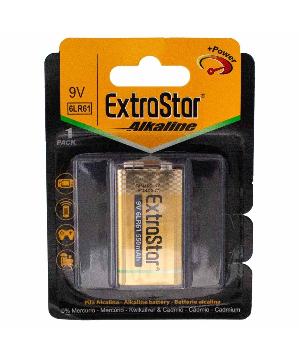 Pila Batteria 6LR61 9V 550mAh MN1604 Super Alcalina Extrastar Confezione da 1 Pezzo