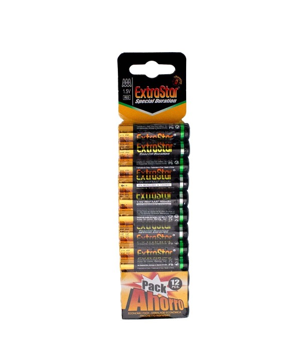Pila Batteria R03 AAA Mini Stilo 1,5V 400mAh MN2400 Alcalina Extrastar Confezione da 12 Pezzi