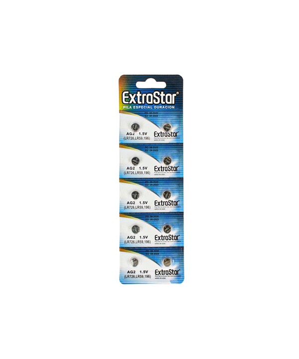 Pila Batteria A Bottone LR726 LR59 196 1,5V Extrastar AG2 Confezione Da 10 Pile