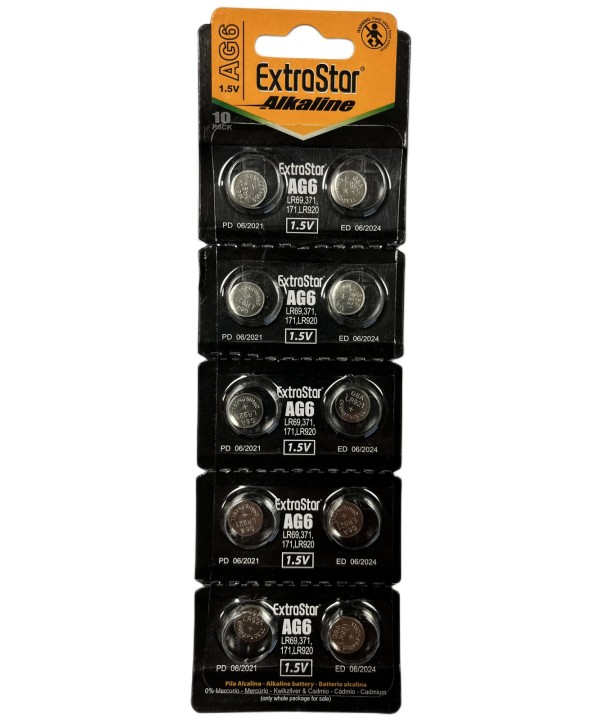 Pila Batteria A Bottone LR921 LR69 171 1,5V Extrastar AG6 Confezione Da 10 Pile
