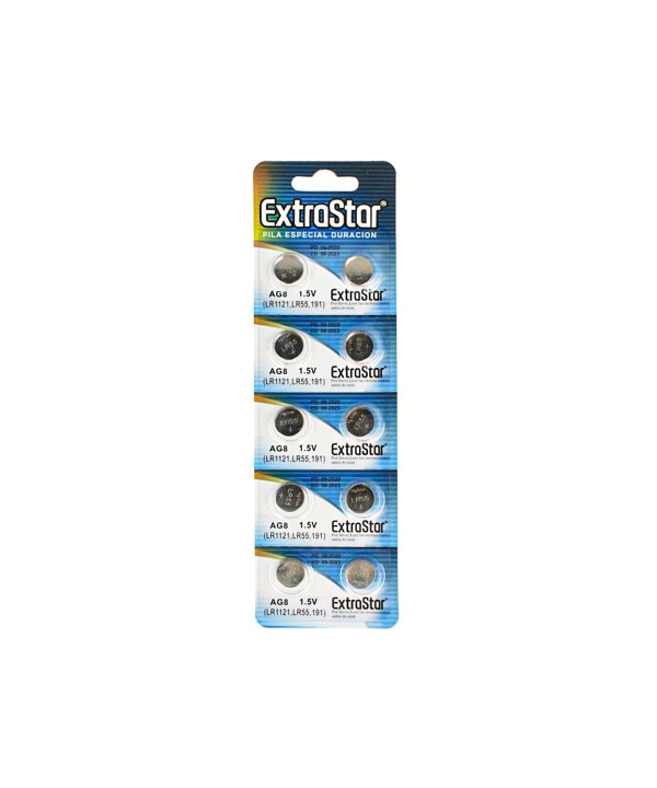 Pila Batteria A Bottone LR1121 LR55 191 1,5V Extrastar AG8 Confezione Da 10 Pile