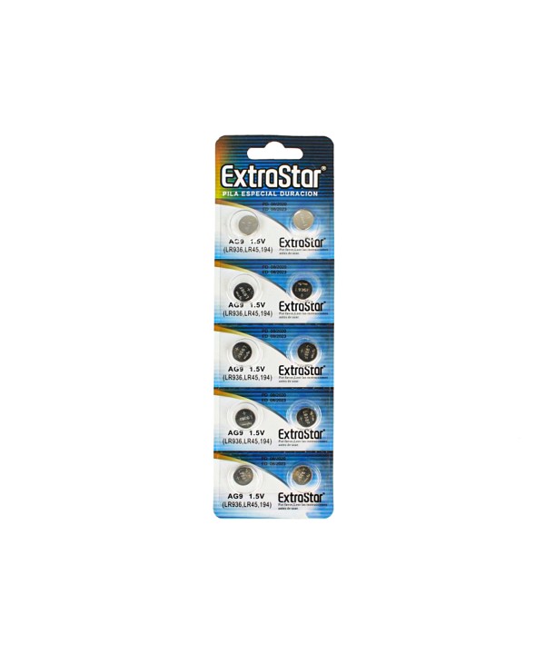 Pila Batteria A Bottone LR936 LR45 194 1,5V Extrastar AG9 Confezione Da 10 Pile