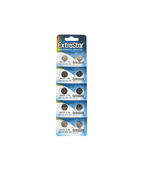 Pila Batteria A Bottone LR1130 LR54 189 1,5V Extrastar AG10 Confezione Da 10 Pile