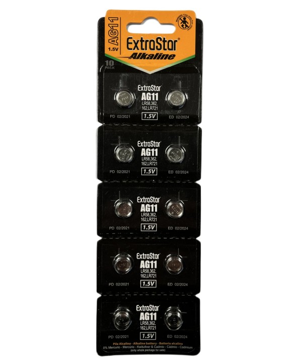Pila Batteria A Bottone LR721 LR58 162 1,5V Extrastar AG11 Confezione Da 10 Pile
