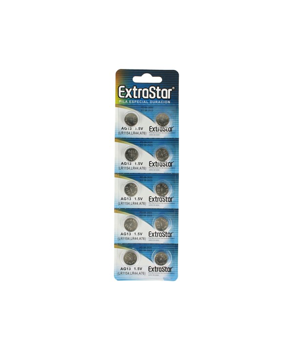 Pila Batteria A Bottone LR44 LR1154 A76 1,5V Extrastar AG13 Confezione Da 10 Pile
