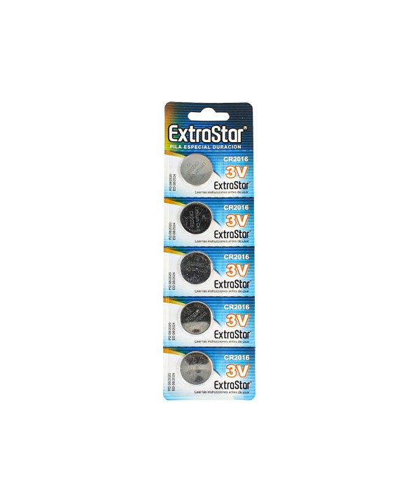 Pila Batteria A Bottone Extrastar CR2016 3V Confezione Da 5 Pile