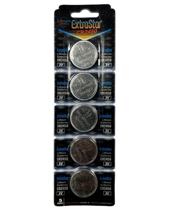 Pila Batteria A Bottone Extrastar CR2450 3V Confezione Da 5 Pile