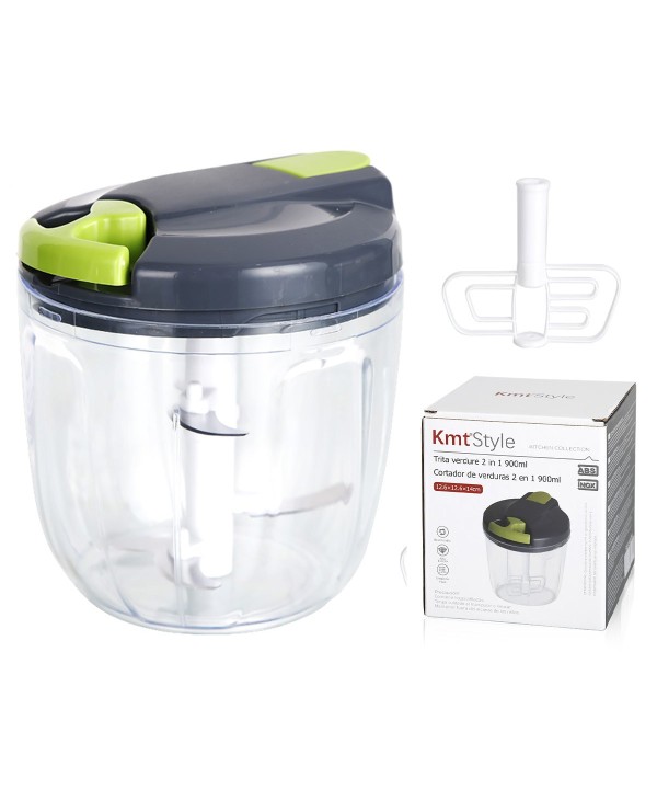 Tritatutto Manuale 2 in1 900ml per Alimenti con Lame e Miscelatore, Trita Verdura con la base Antiscivolo e Chiusura Sicuro 12.6x14cm