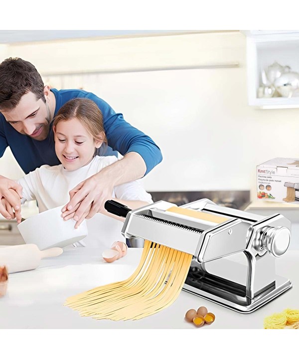 Macchina Tirapasta Manuale con Manovella Sfogliatrice e Supporto Antiscivolo con 9 Spessori Regolabile per Spaghetti Tagliatelle Lasagne
