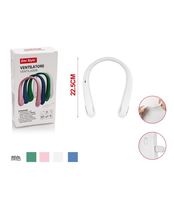 Ventilatore Da Collo Portatile Ricaricabile Batteria 600mAh 3 Velocità Colore Assortito