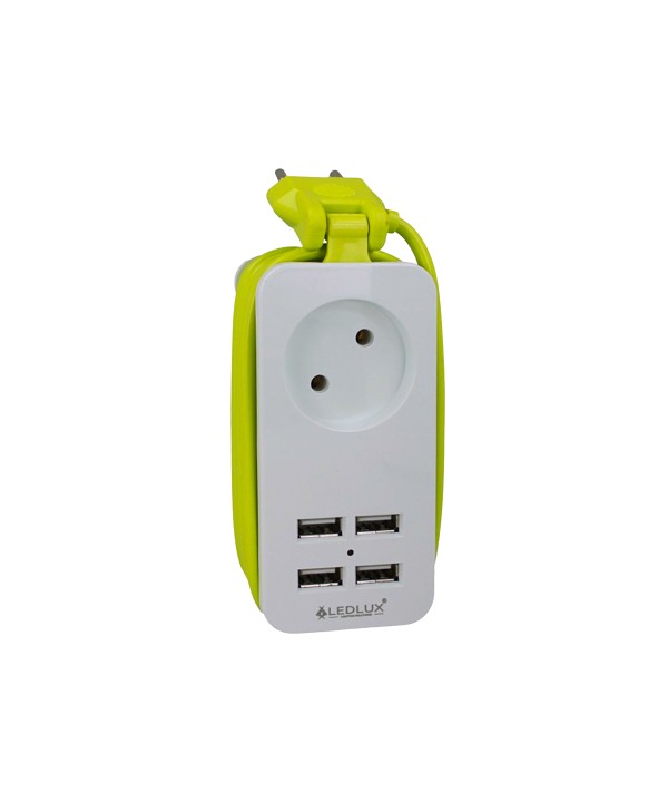 Multipresa Ciabatta Elettrica Caricabatterie 4 Porte USB 5V 2,4A Fast Charge 1 Posto 2P 10A Cavo 1,5 Metri Bianco