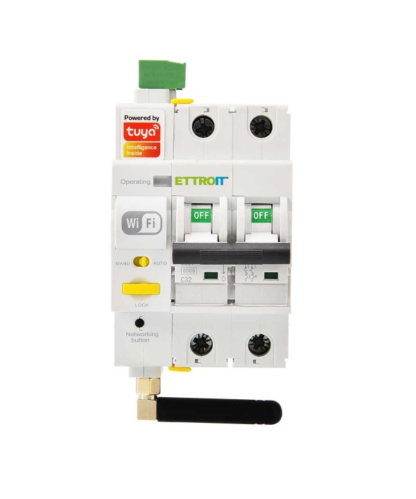 Interruttore Magnetotermico Smart WIFI 2P 32A App TUYA Occupa 3 Moduli DIN