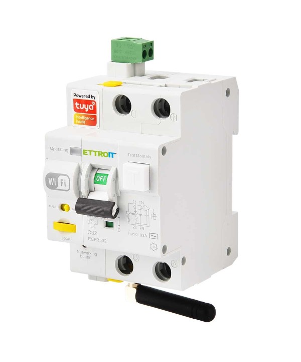 Interruttore Magnetotermico Differenziale Smart WIFI 1P+N 32A 230V/400V App TUYA Occupa 3 Moduli DIN