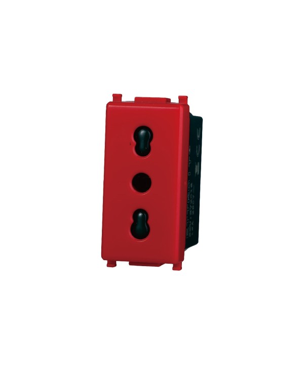 ETTROIT Presa Bipasso Bivalente 2P+T 10/16A Colore ROSSO Compatibile Con Vimar Plana