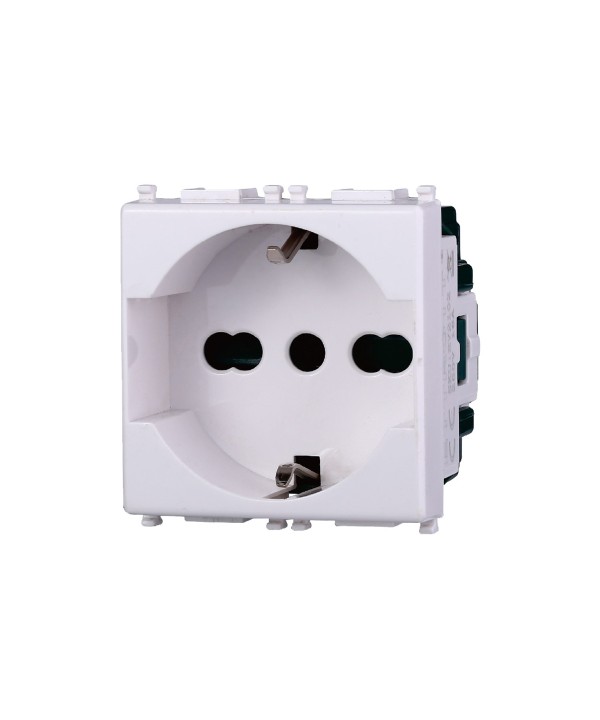 ETTROIT Presa Schuko 2P+T 16A Colore BIANCO Compatibile Con Vimar Plana