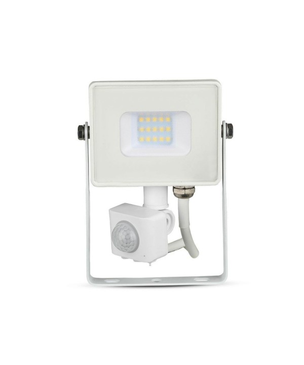 Faro Led Flood Light Slim 10W IP65 Neutro 4000K Carcassa Bianca con Sensore PIR di Movimento e Crepuscolare Chip Samsung SKU-434