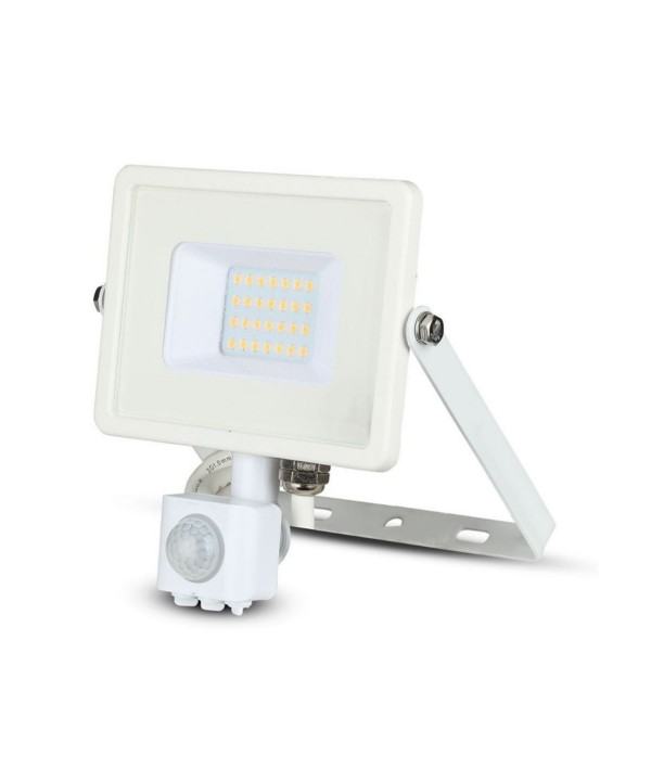 Faro Led Flood Light Slim 20W IP65 Neutro 4000K Carcassa Bianca con Sensore PIR di Movimento e Crepuscolare Chip Samsung SKU-449