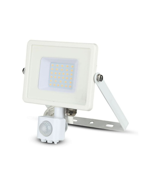 Faro Led Flood Light Slim 30W IP65 Neutro 4000K Carcassa Bianca con Sensore PIR di Movimento e Crepuscolare Chip Samsung SKU-458