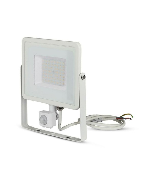 Faro Led Flood Light Slim 50W IP65 Neutro 4000K Carcassa Bianca con Sensore PIR di Movimento e Crepuscolare Chip Samsung SKU-467