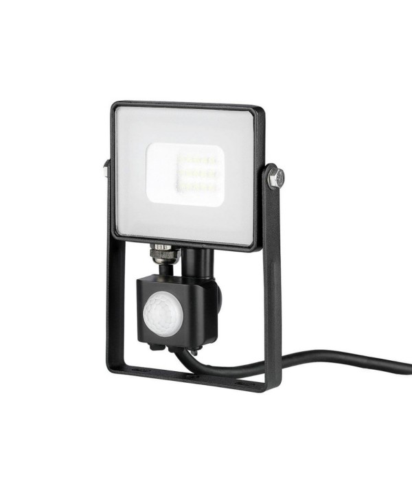 Faro Led Flood Light Slim 10W IP65 Neutro 4000K Carcassa Nera con Sensore PIR di Movimento e Crepuscolare Chip Samsung SKU-437