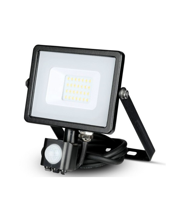Faro Led Flood Light Slim 20W IP65 Neutro 4000K Carcassa Nera con Sensore PIR di Movimento e Crepuscolare Chip Samsung SKU-452